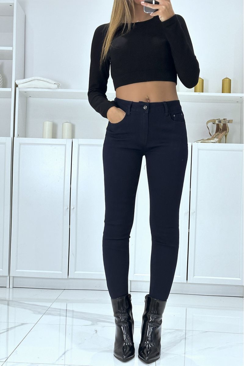 Plus Size: Slim Navy Stretch Zip Jeans - 1