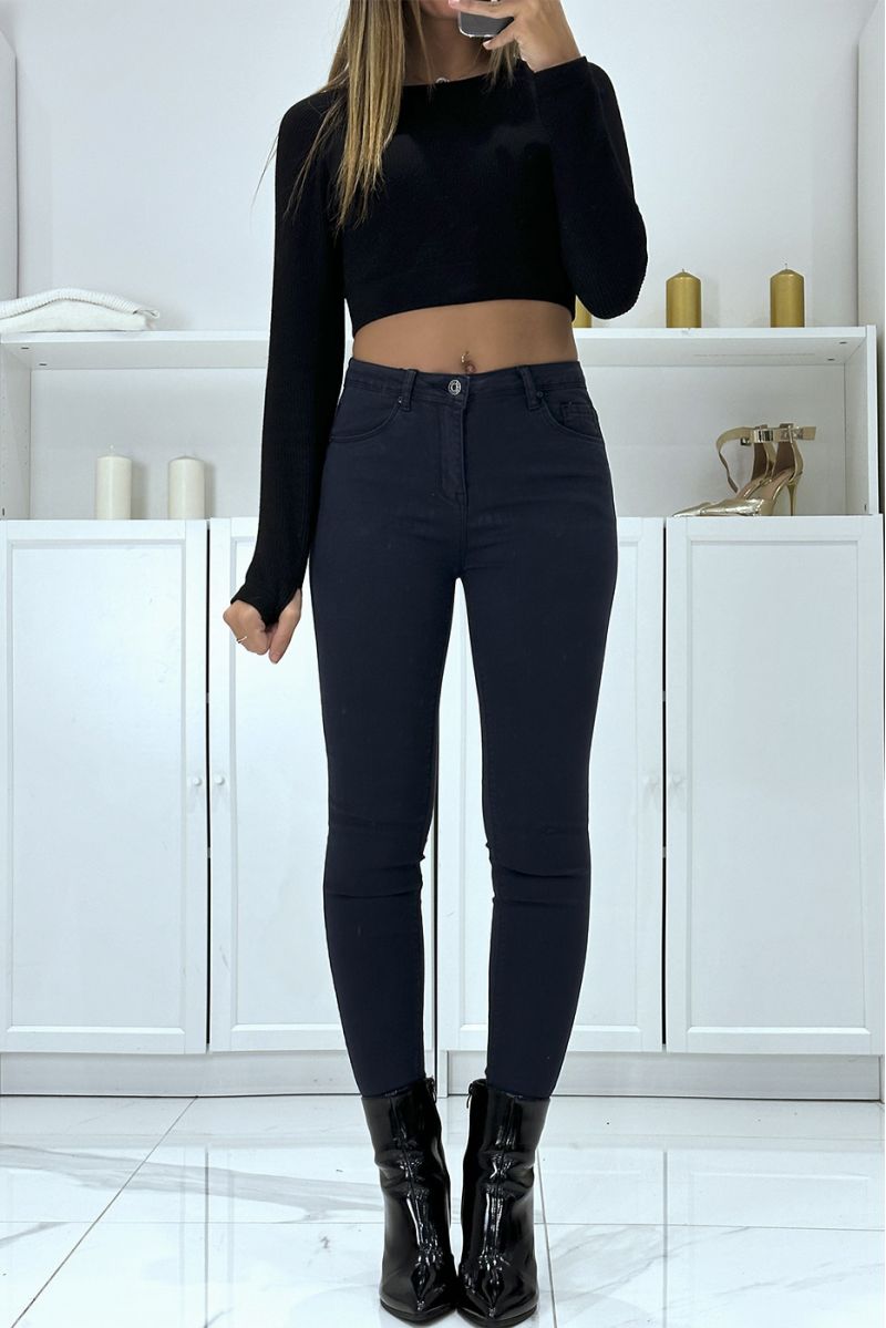 Slim navy stretch jeans with zip - 2