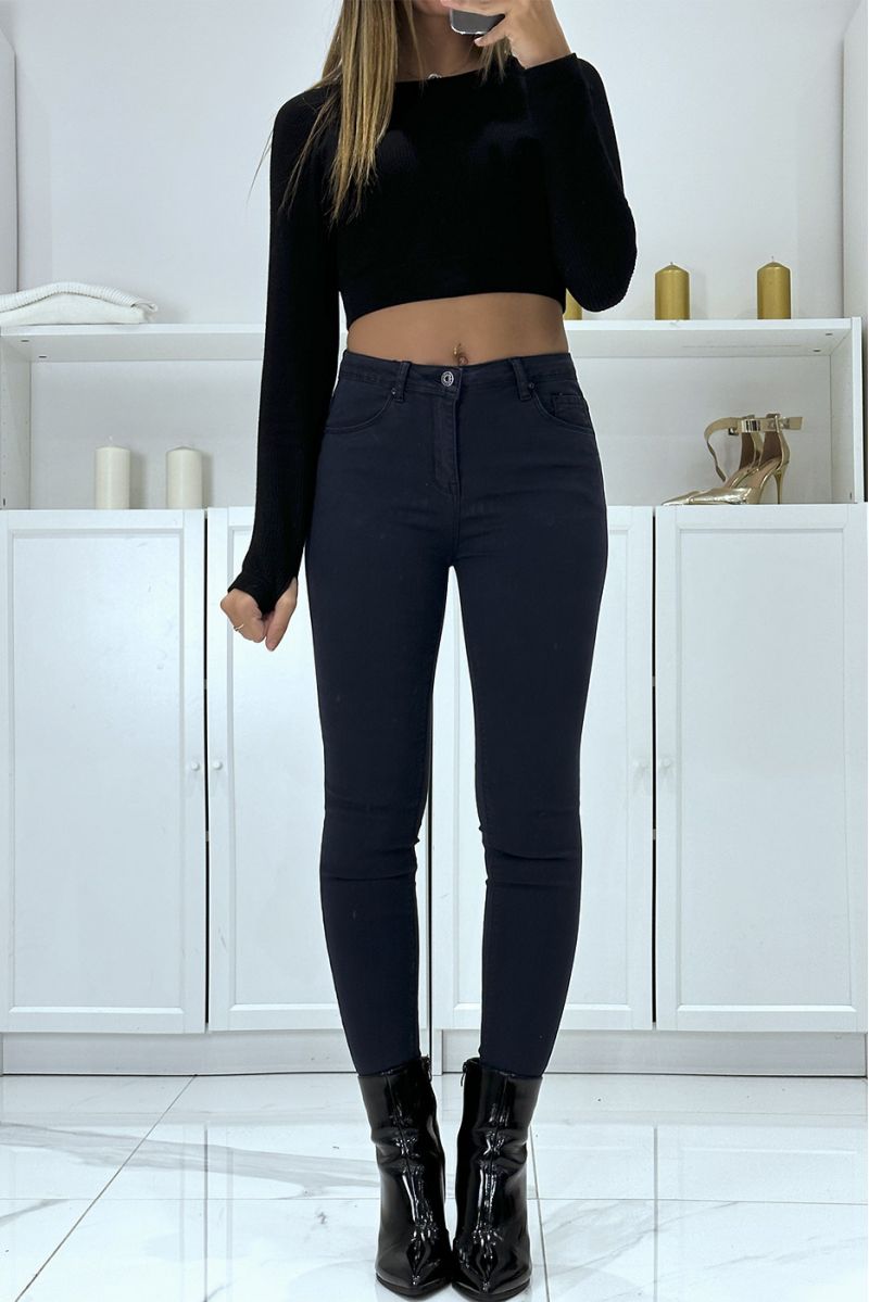Slim navy stretch jeans with zip - 3