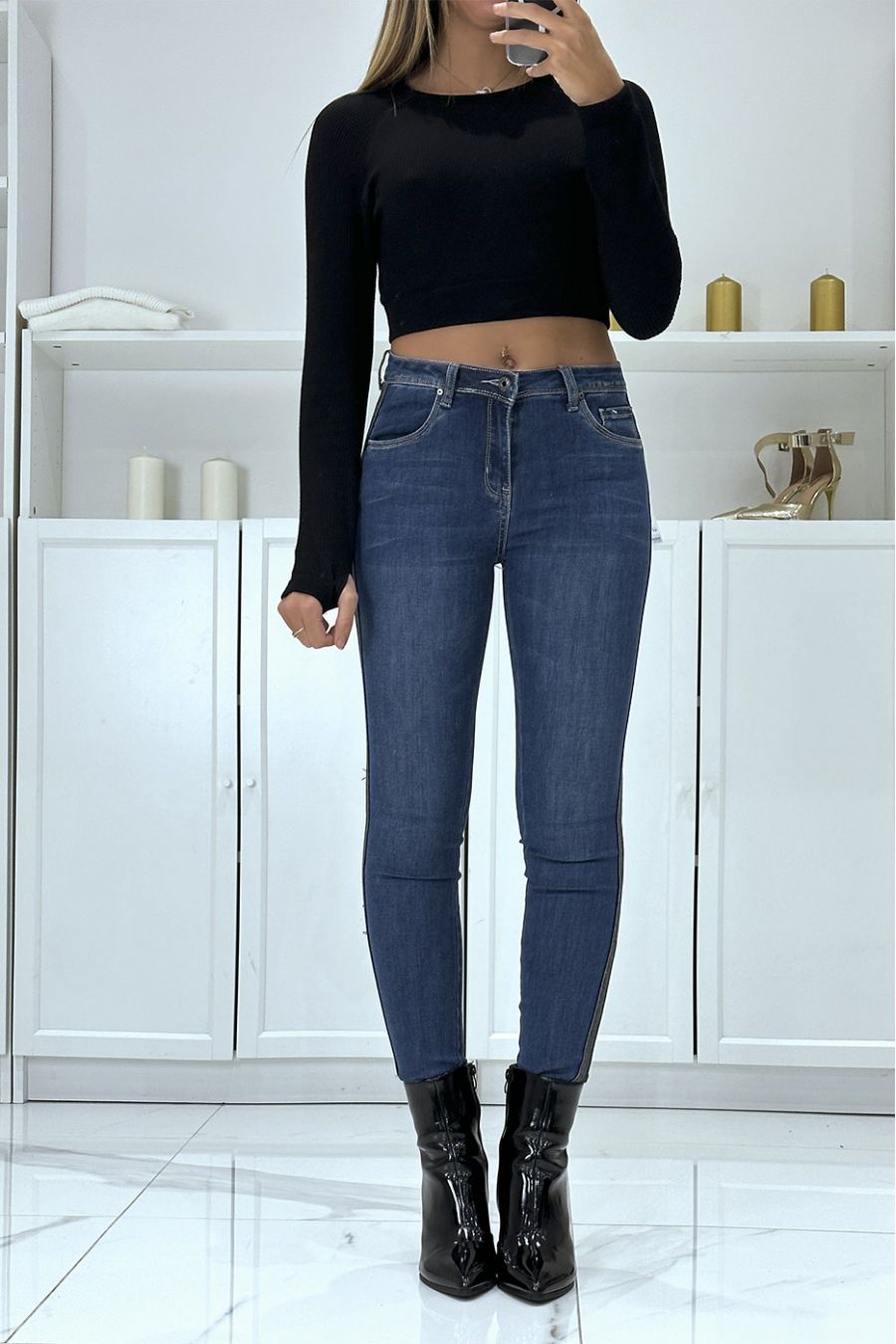 Jean taille haute jean femme jean slim pantalon slim extensible