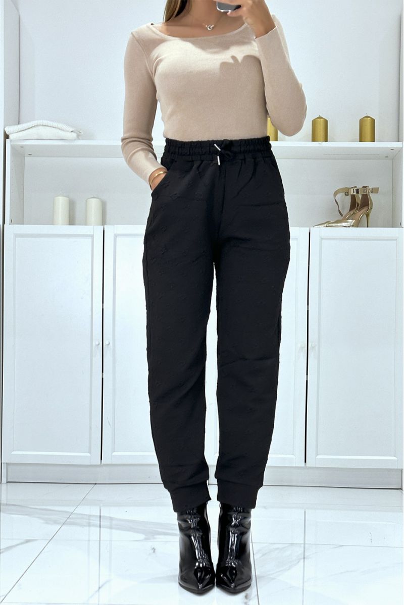 Black pants with high waist and haute couture relief pattern - 1