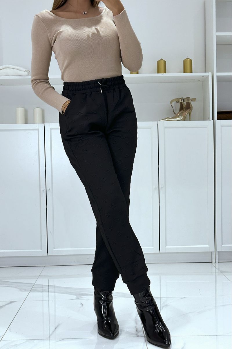 Pantalon noir à taille haute et motif relief haute couture - 3