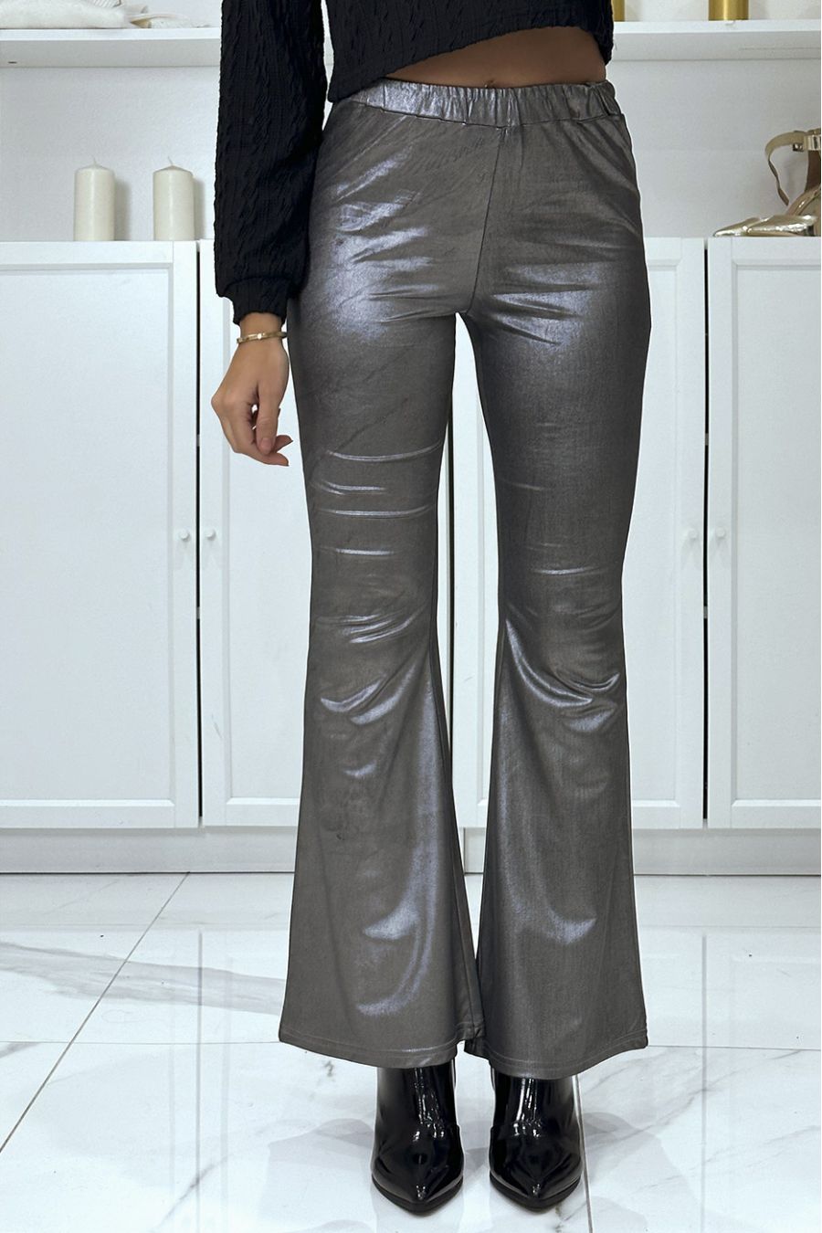 Zilveren eph-beenbroek zeer rekbaar glanzend materiaal - 1