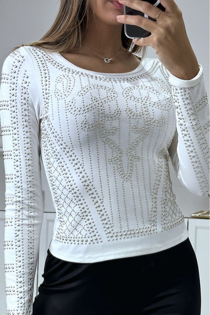 Long sleeve white top with pretty studded pattern - 1