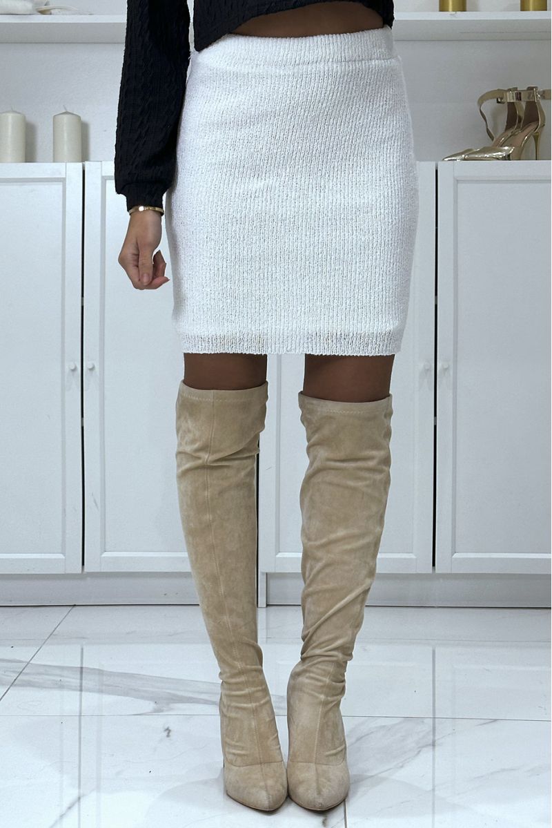 White mini skirt lined with very stretchy sweater material and comfortable to wear - 1