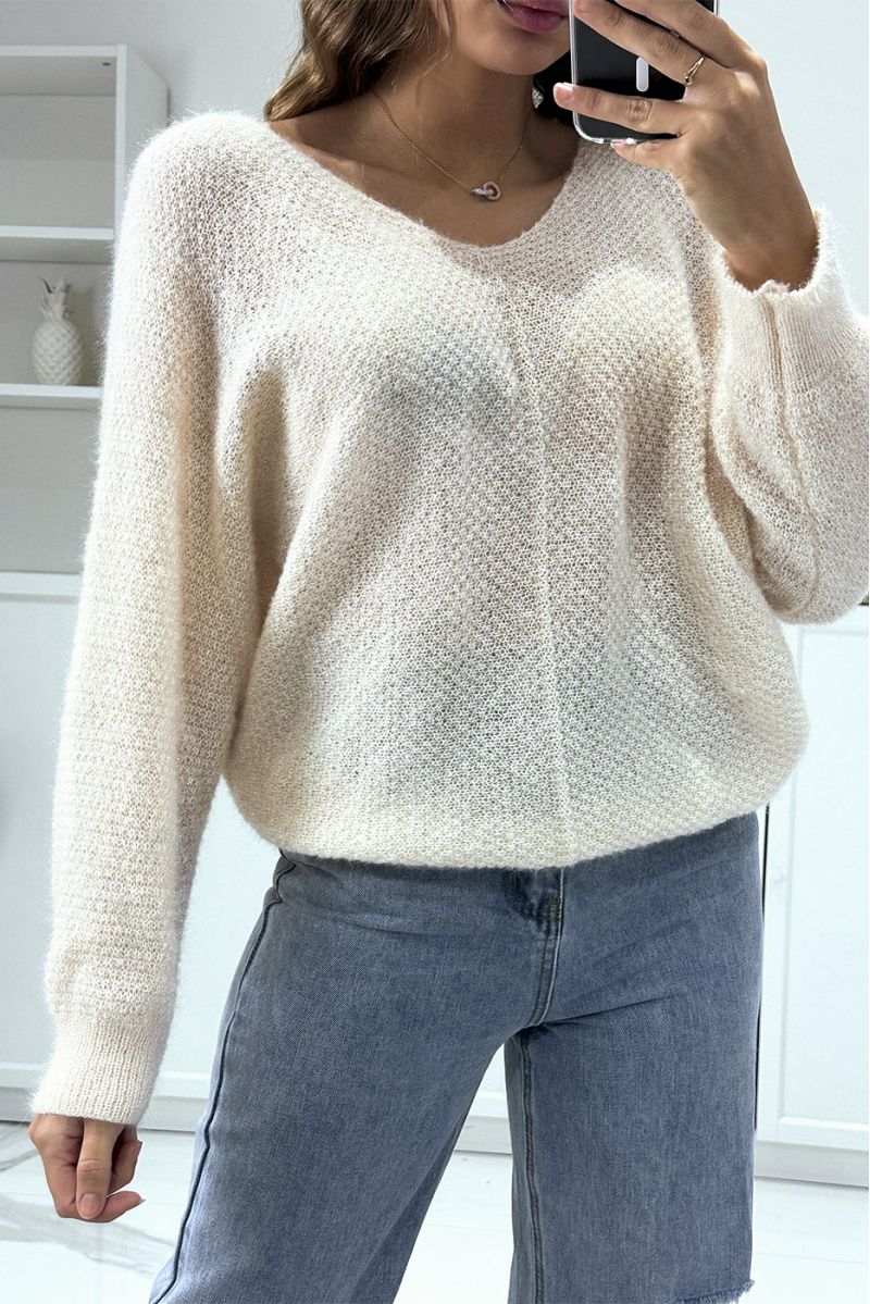 Beige over-sized batwing sweater - 2