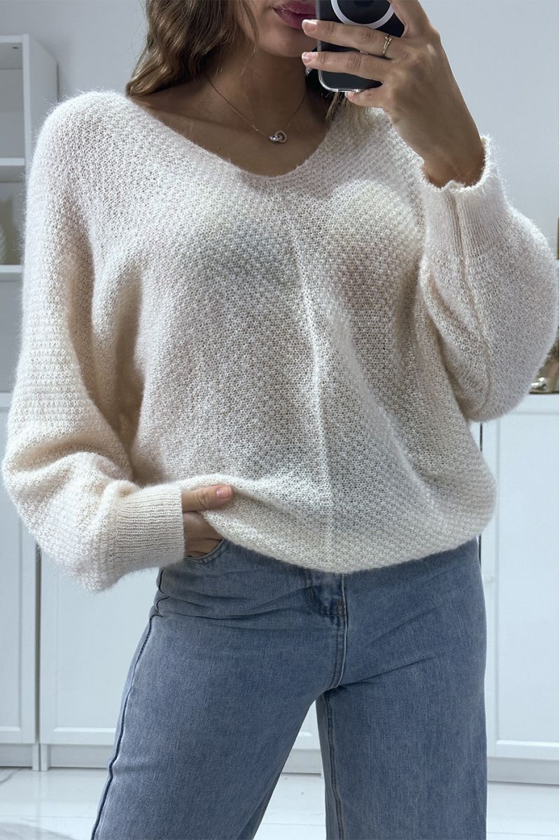 Beige over-sized batwing sweater - 3