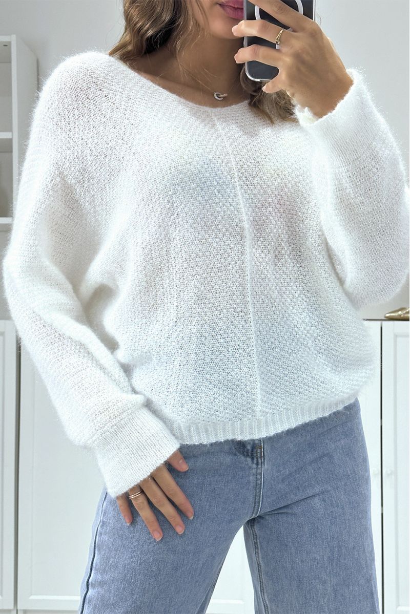Pull blanc over-size coupe chauve souris - 1