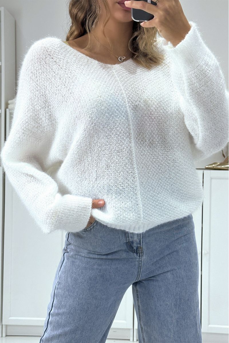 Pull blanc over-size coupe chauve souris - 2