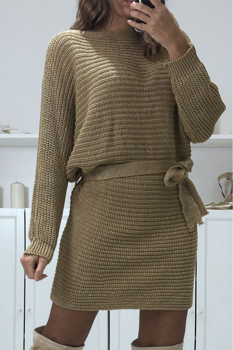 Oversized camel chunky knit jumper dress with belt - 1 Oversized camel chunky knit jumper dress with belt - 1