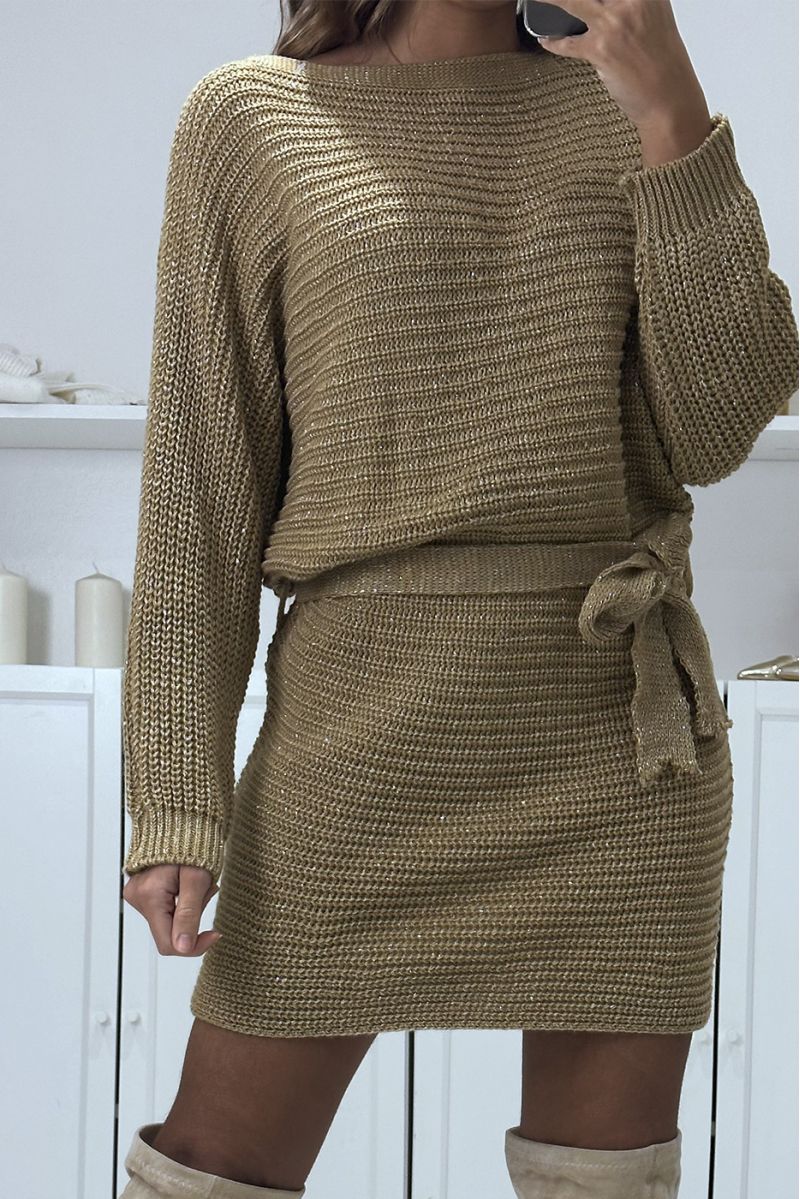 Oversized camel chunky knit jumper dress with belt - 3 Oversized camel chunky knit jumper dress with belt - 3