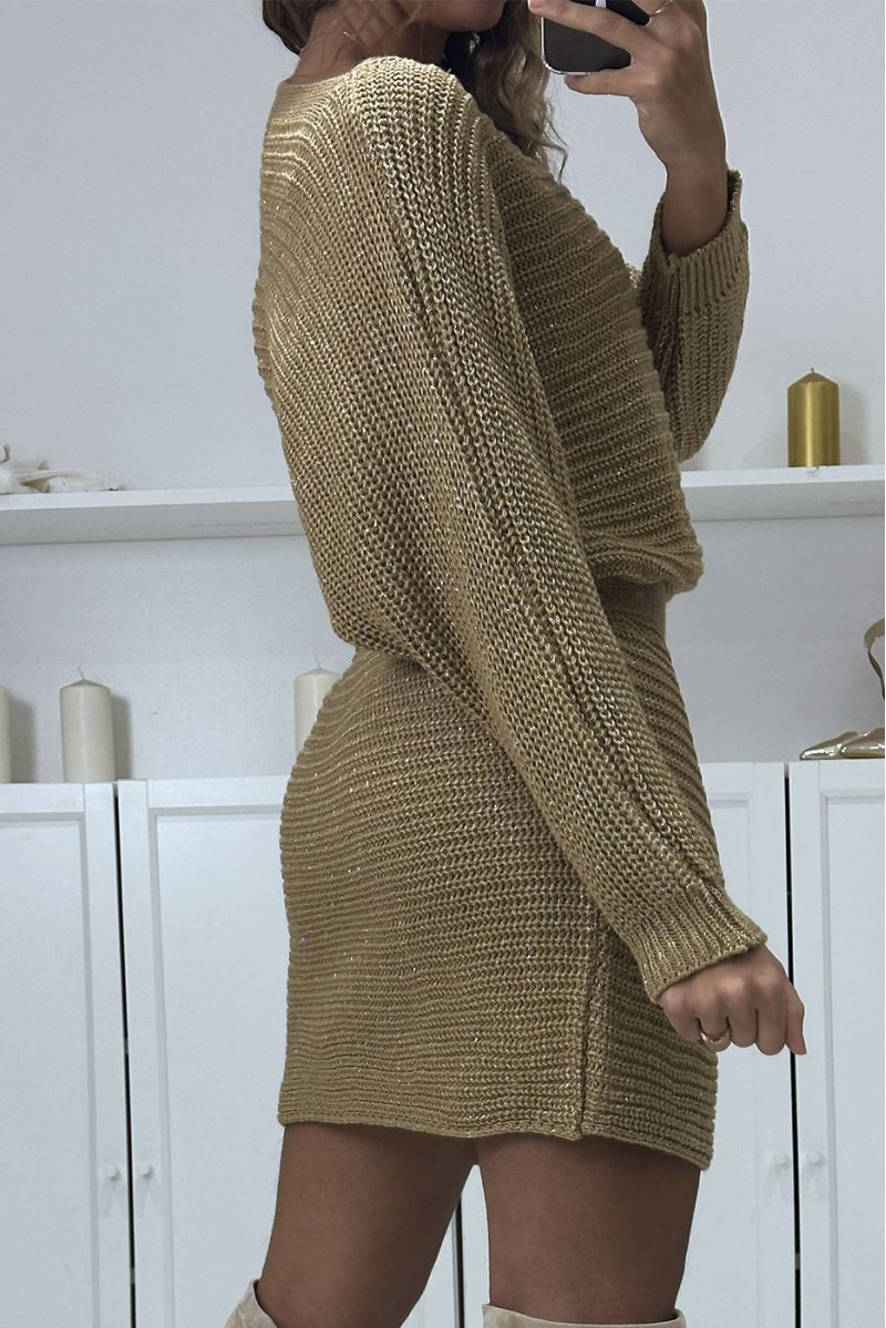 Oversized camel chunky knit jumper dress with belt - 4 Oversized camel chunky knit jumper dress with belt - 4