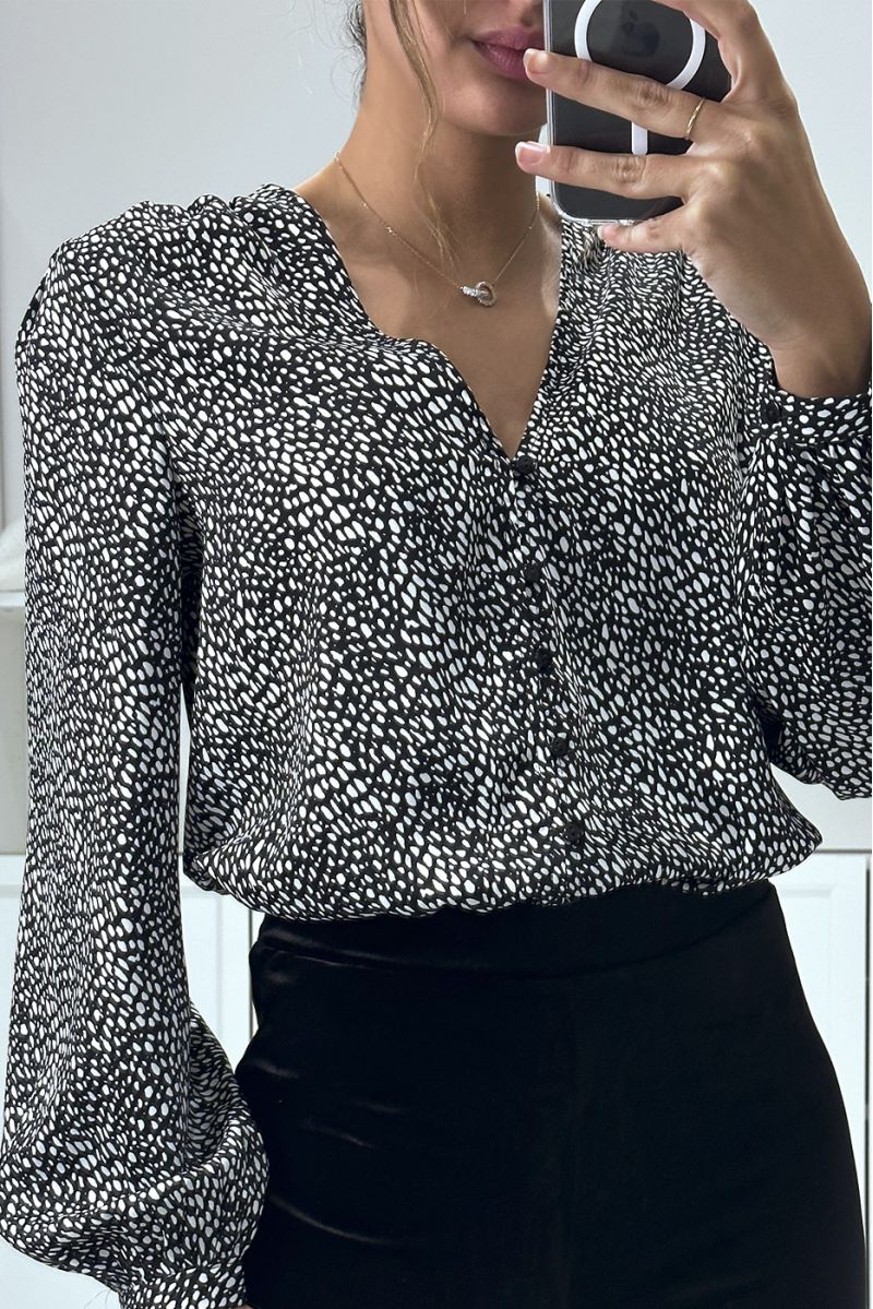 Black and white patterned bodysuit with buttons - 1