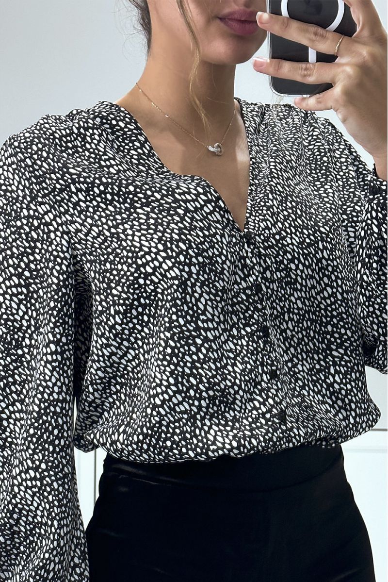 Black and white patterned bodysuit with buttons - 2
