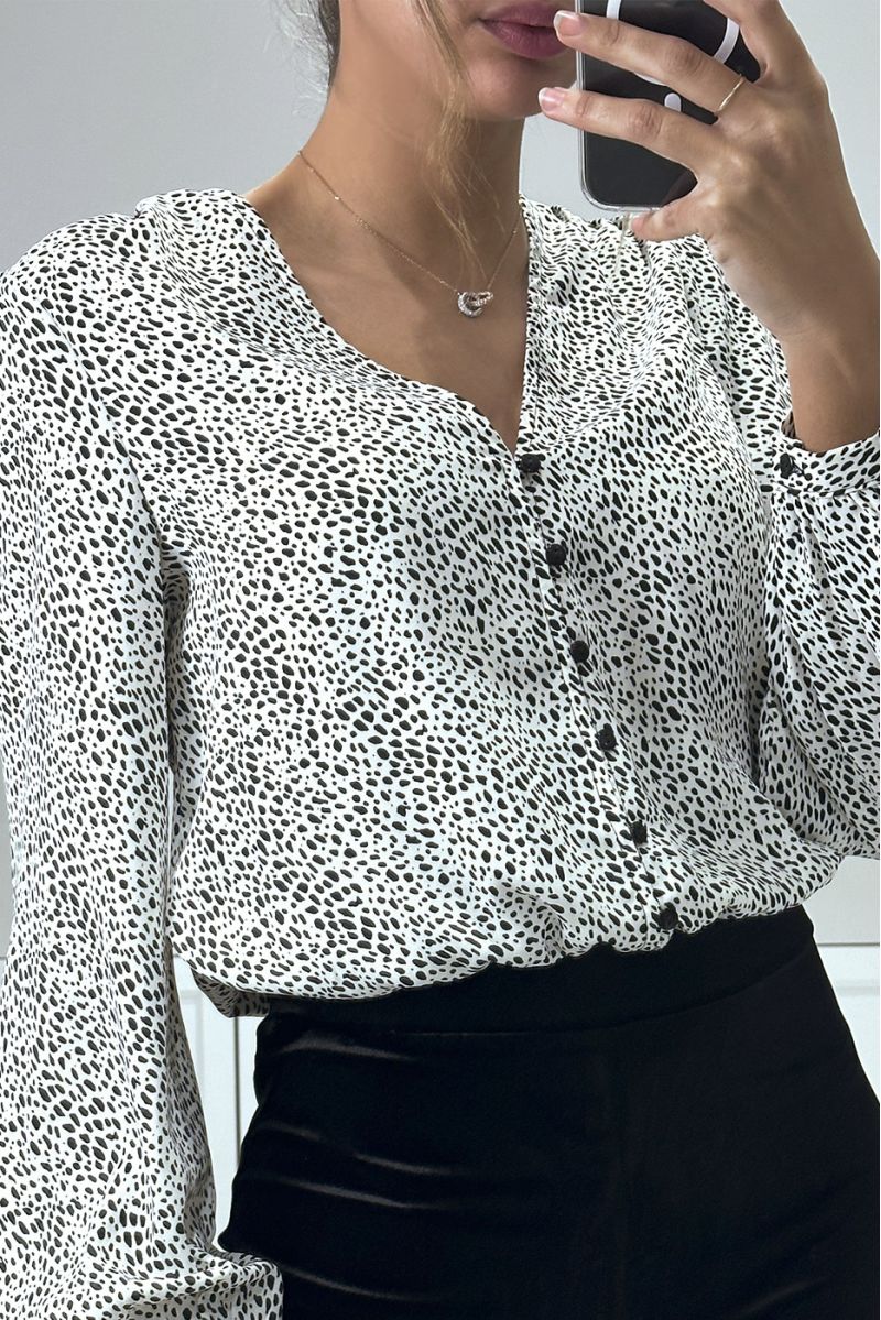 White and black patterned bodysuit with buttons - 1
