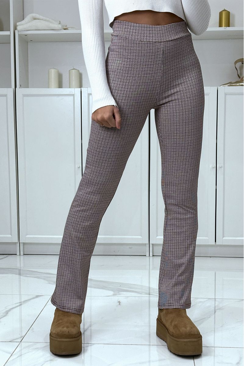 Pantalon bordeaux motif carreaux patte d'eph - 1
