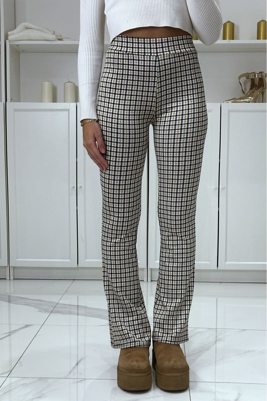Pink plaid pattern eph leg trousers - 1