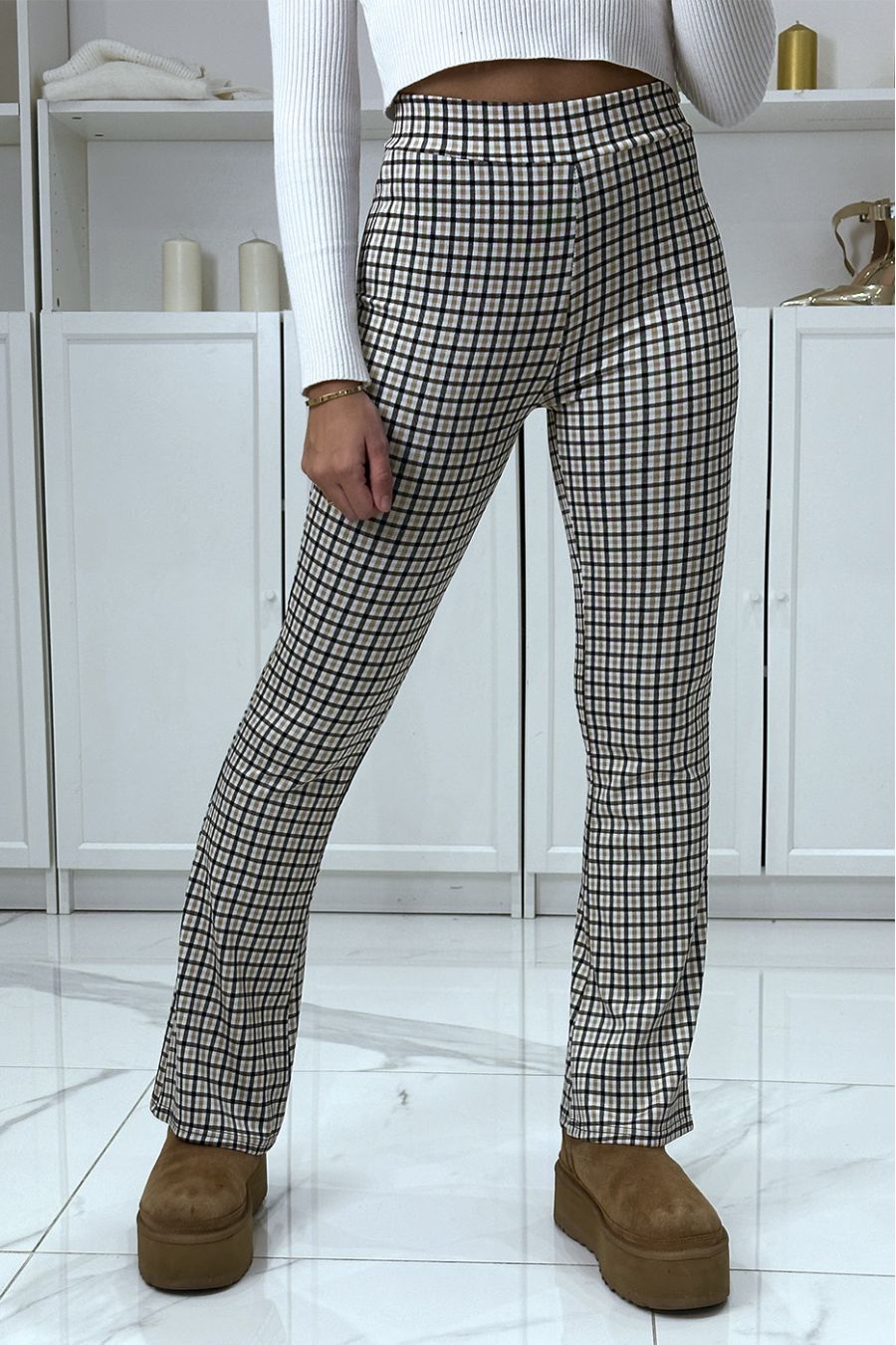Pink plaid pattern eph leg trousers - 2