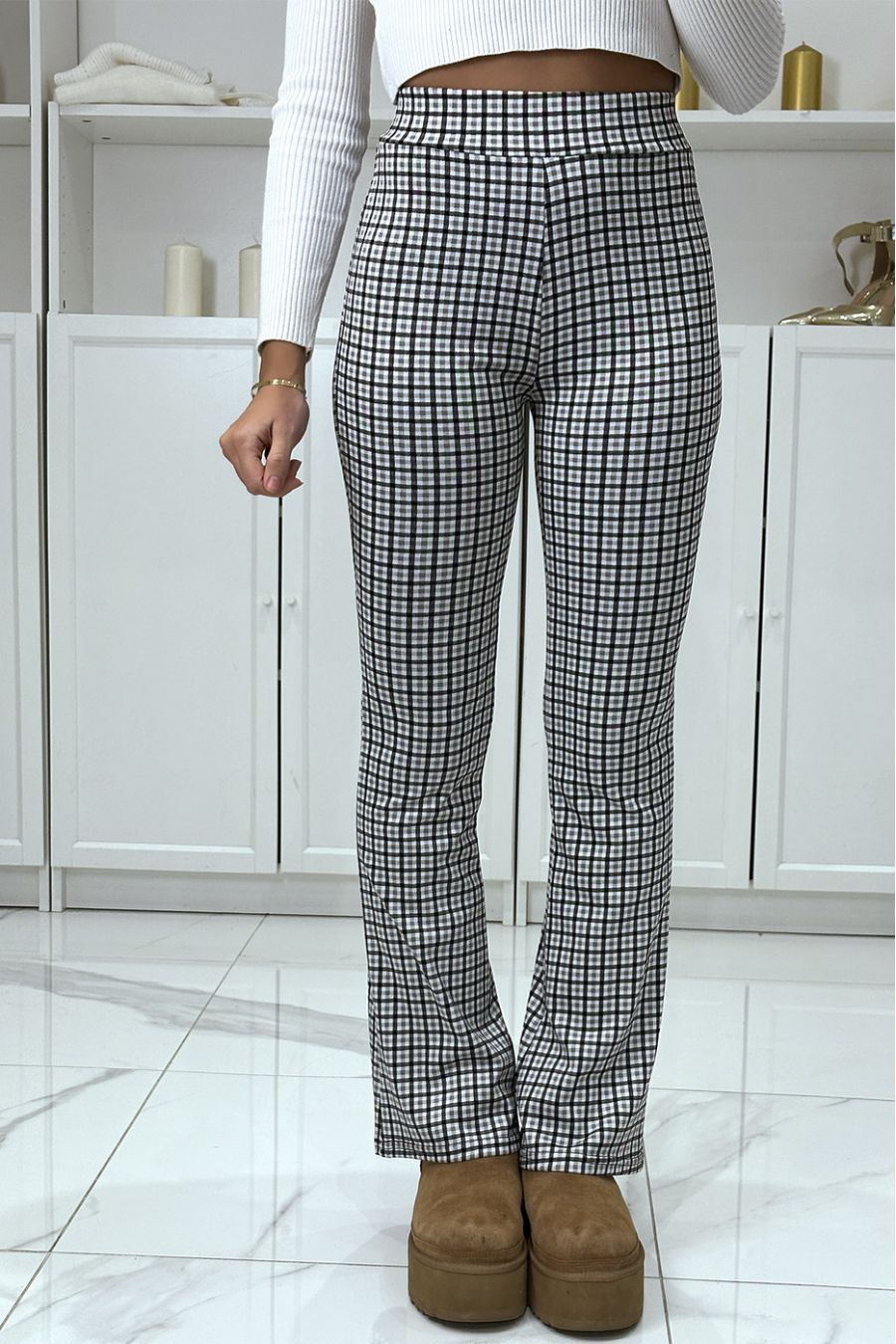Witte pantalon met ruitjespatroon - 1