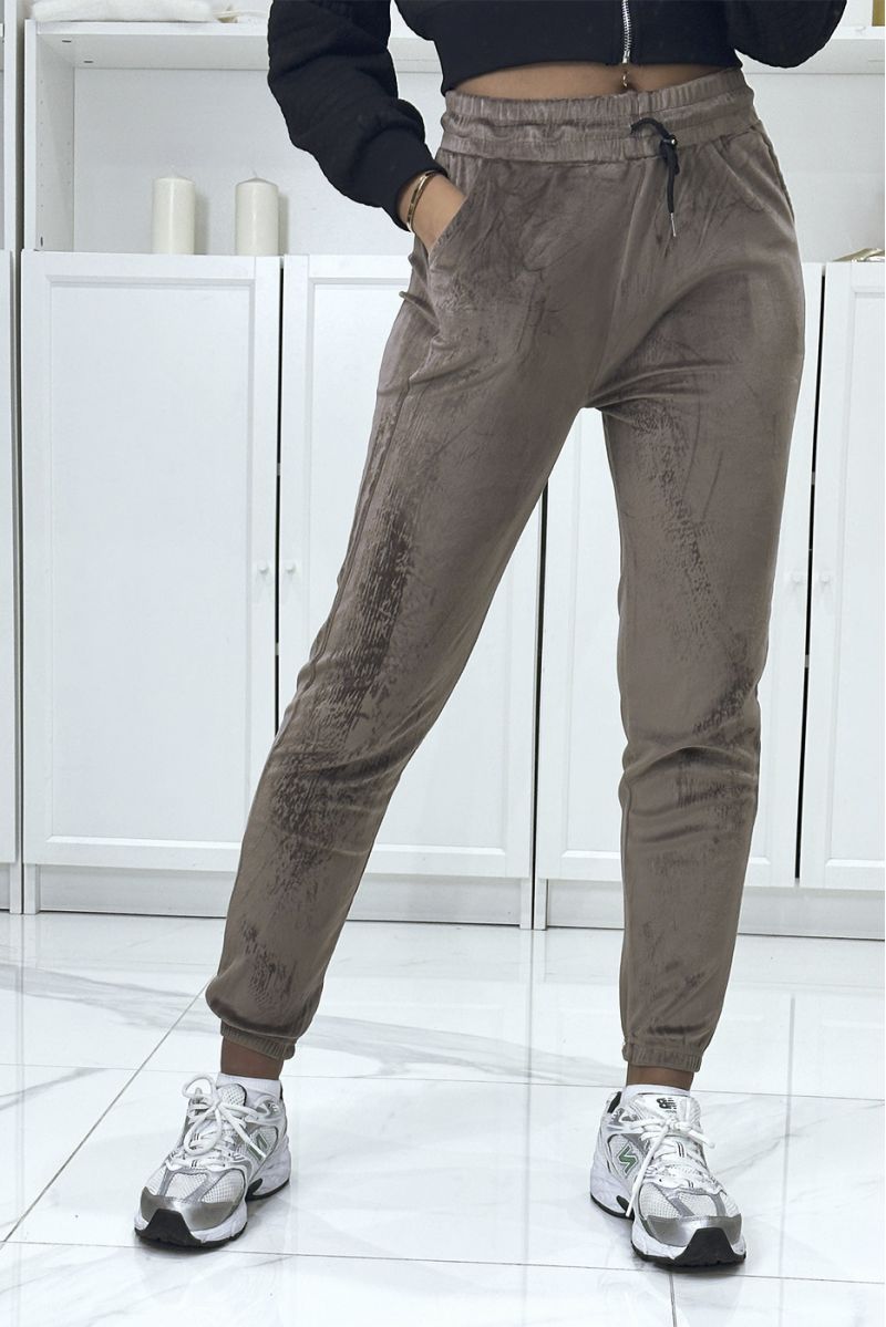 Taupe perzikkleurige joggingbroek met zakken - 1