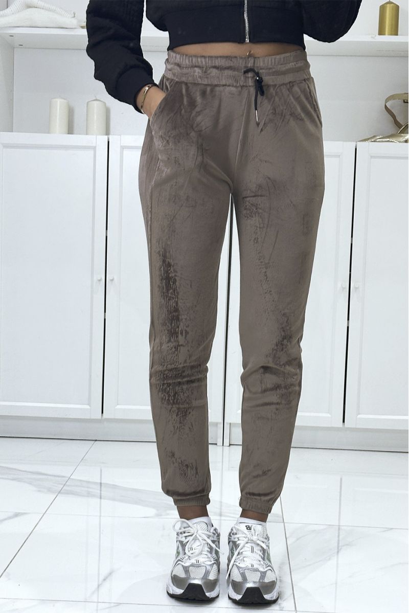 Taupe perzikkleurige joggingbroek met zakken - 2