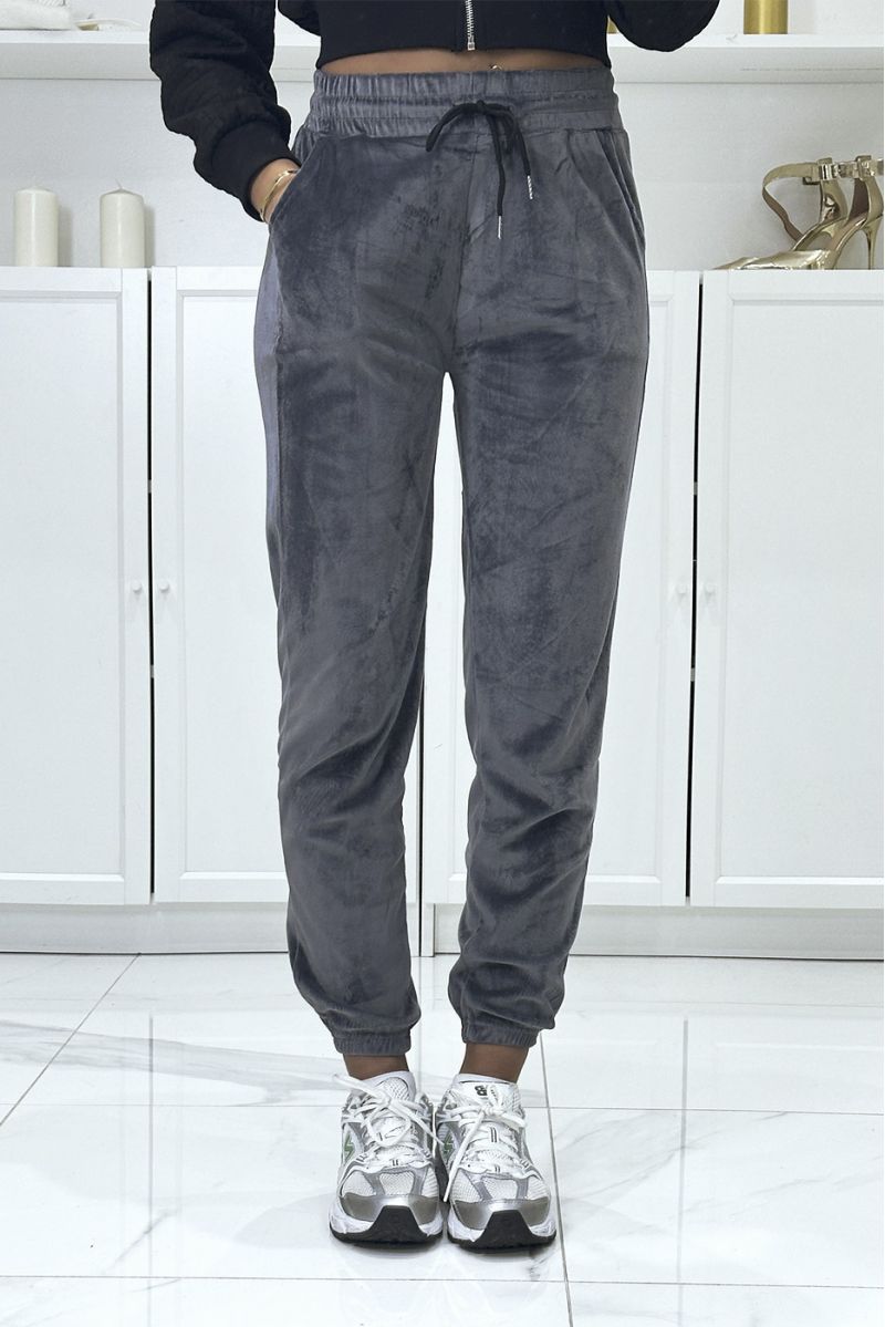Gray peach skin jogging pants with pockets - 1