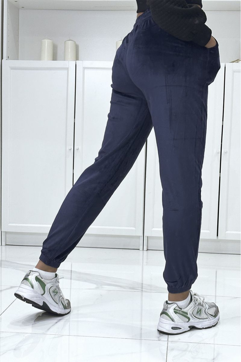 Navy peach skin jogging pants with pockets - 3
