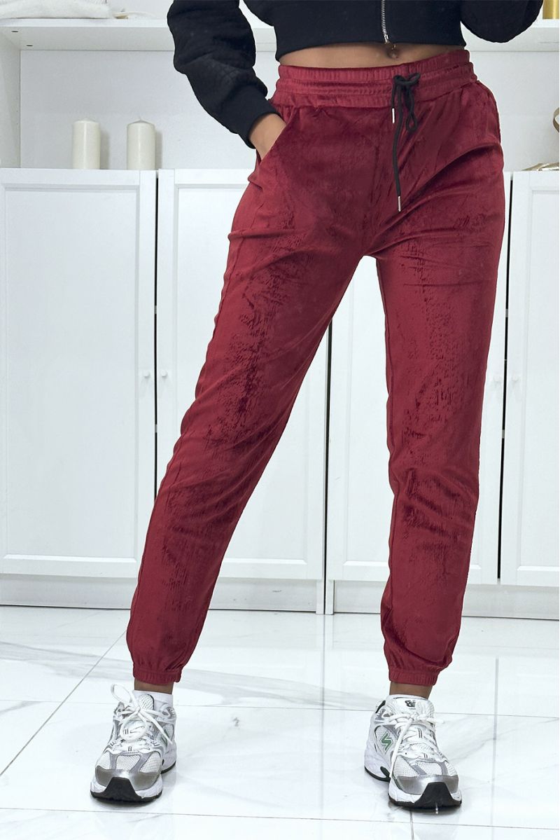 Burgundy peach skin jogging pants with pockets - 1