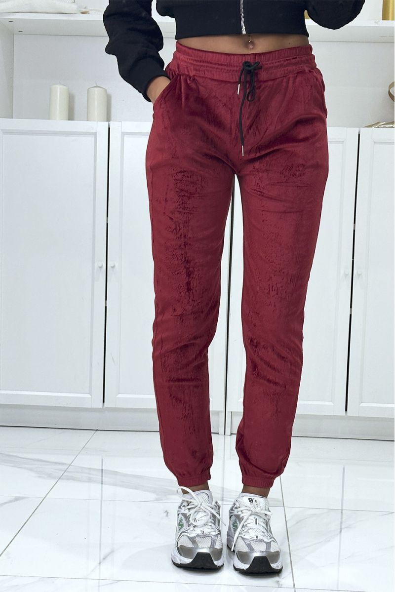 Burgundy peach skin jogging pants with pockets - 2