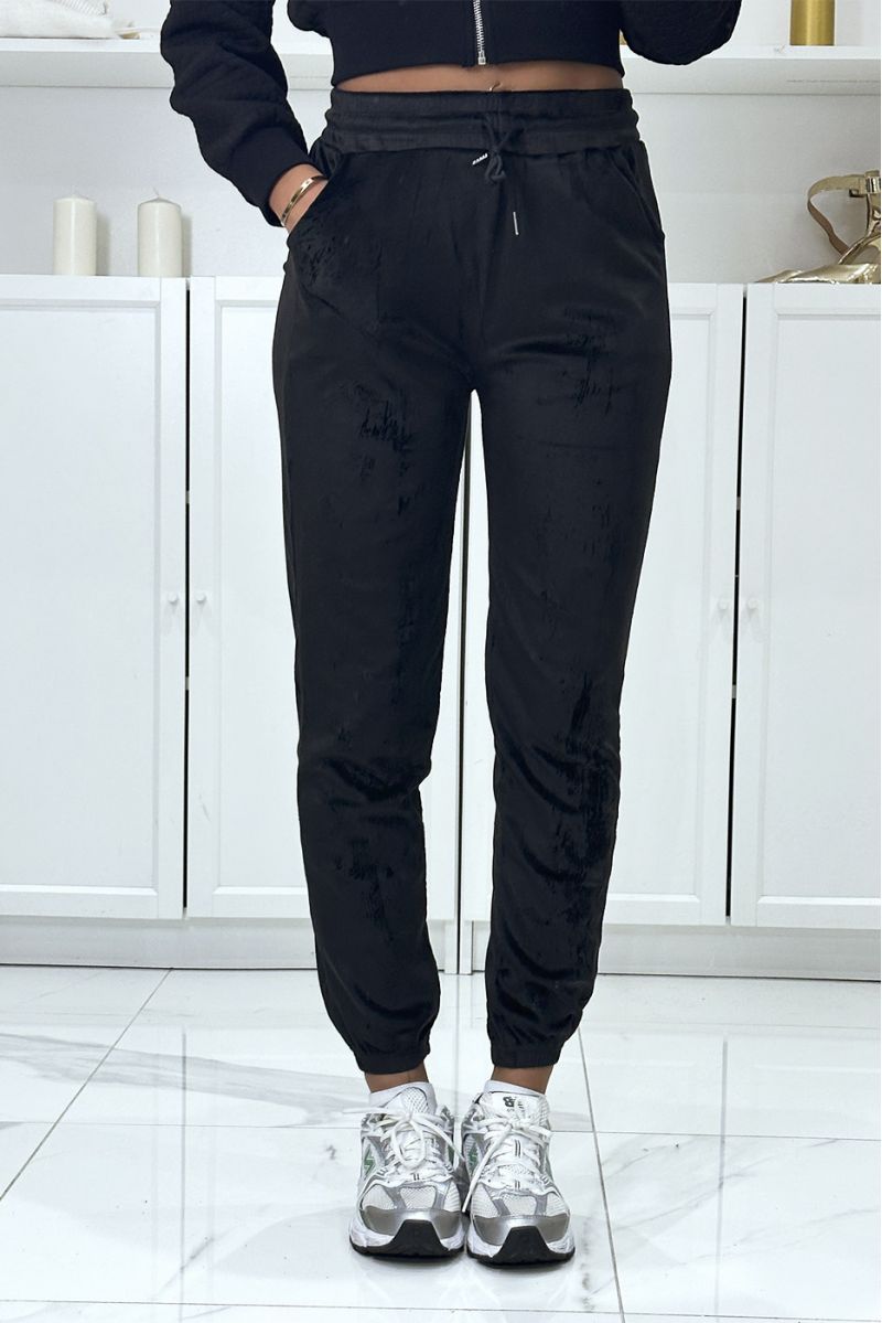 Black peach skin jogging pants with pockets - 2