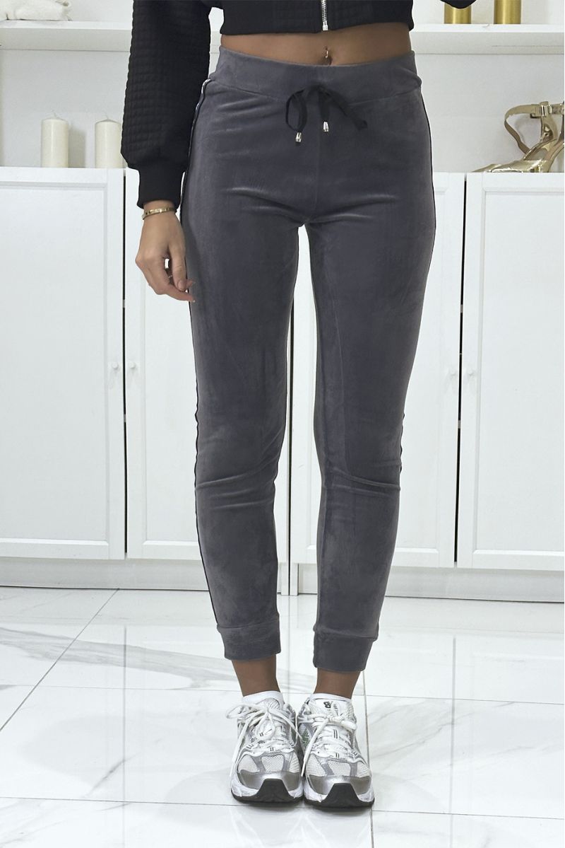 Gray peach skin jogging pants with bands I love - 3