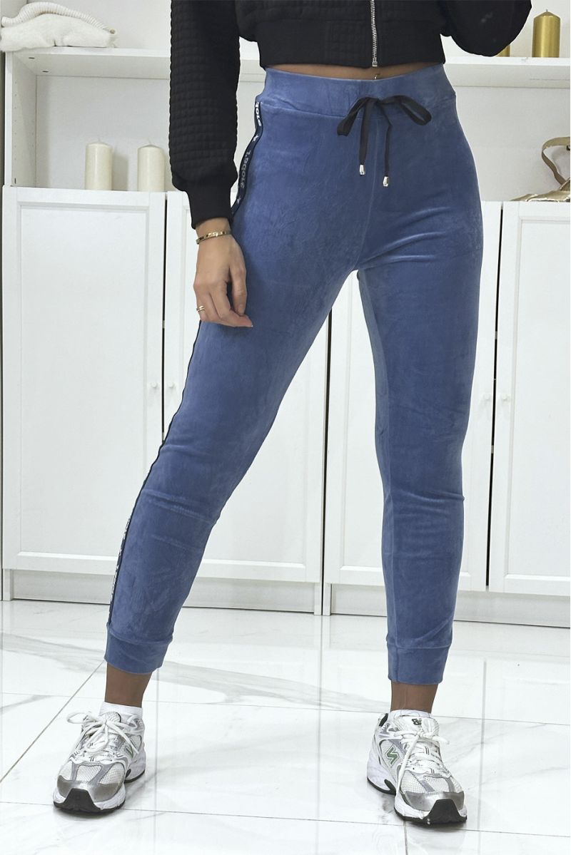 Blue peach skin joggers with J'adore bands - 1