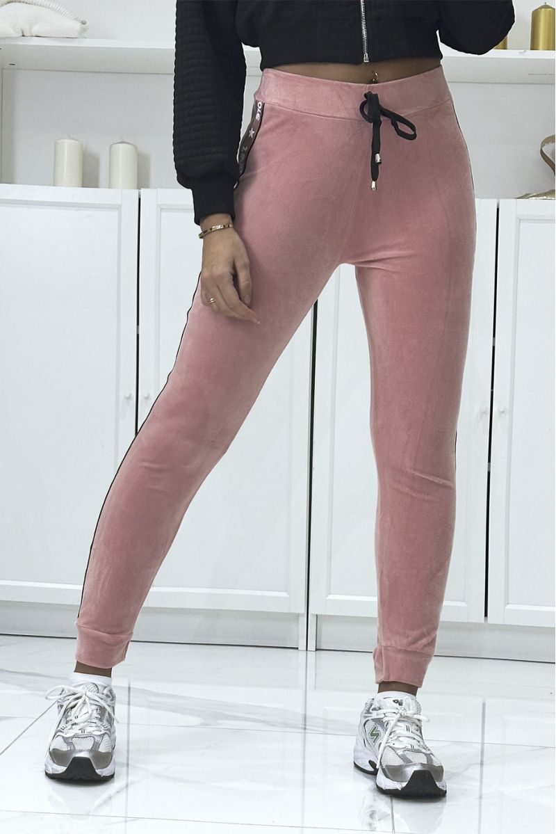 Pink joggers in peach skin with bands j'adore - 2