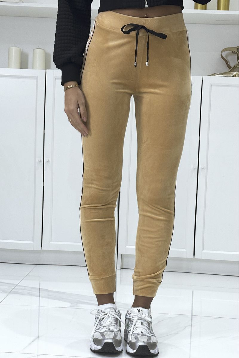 Beige peach skin jogging pants with bands I love - 1