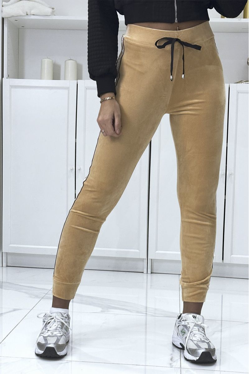 Jogging beige en peau de pêche avec bandes j'adore   - 2