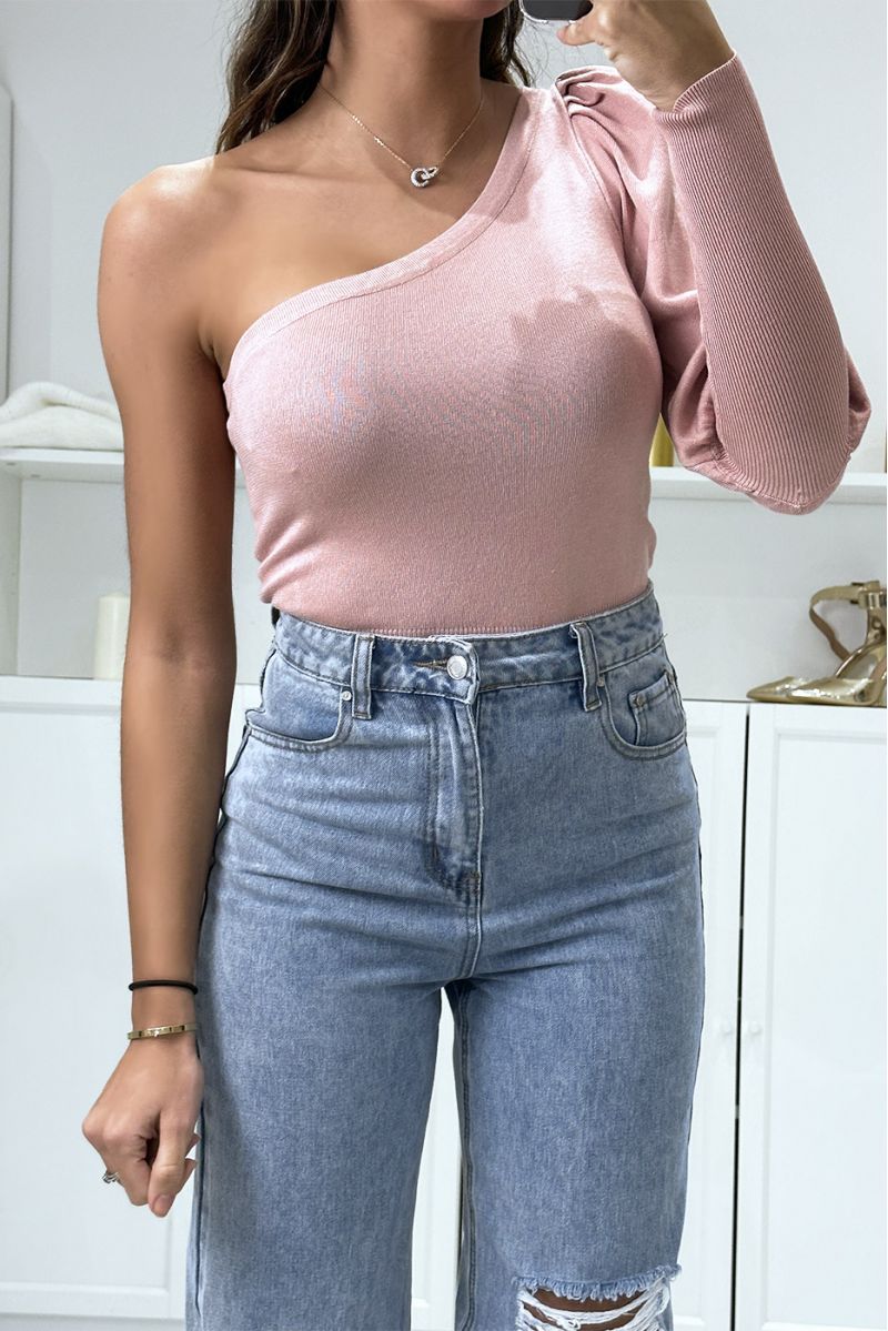 Double-breasted pink sweater with a knitted puff sleeve - 2
