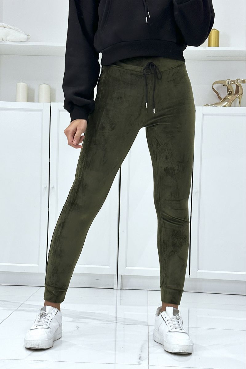 Khaki joggers in peach skin with inpi bands on the sides - 1