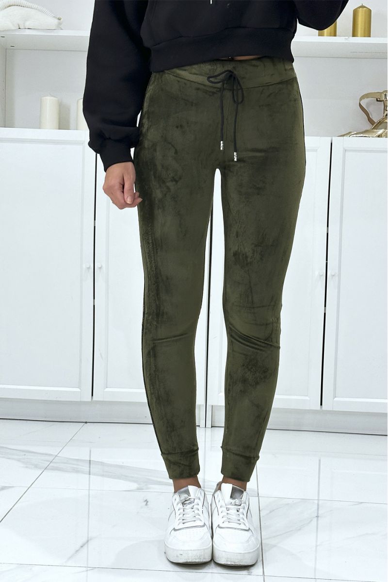 Khaki joggers in peach skin with inpi bands on the sides - 2
