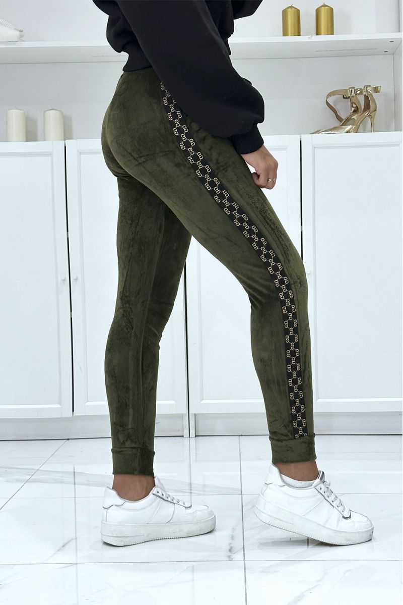 Khaki joggers in peach skin with inpi bands on the sides - 3