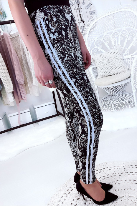Pantalon cigarette molletonné motif python avec poche et bande blanc - 4
