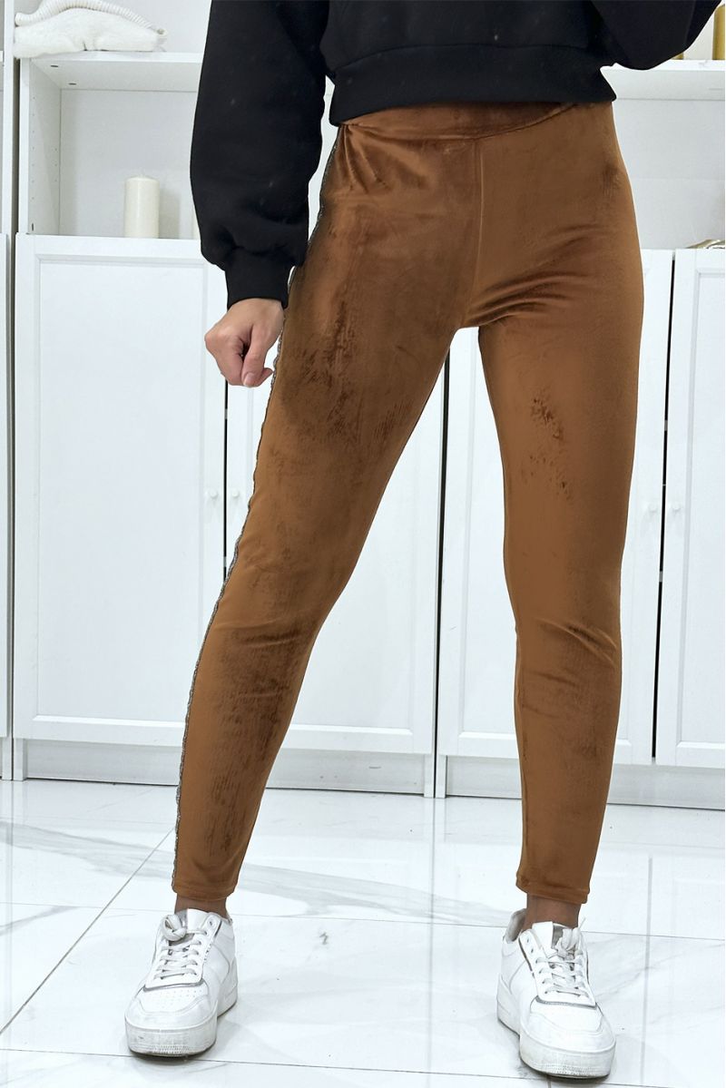Camel joggers in peach skin with shiny bands on the sides - 2