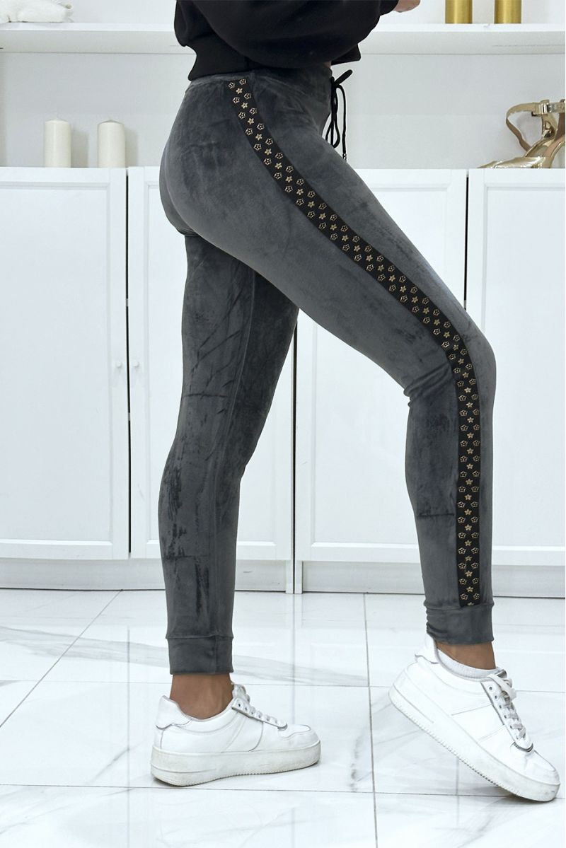 Anthracite joggers in peach skin with inpi lv bands on the sides - 2