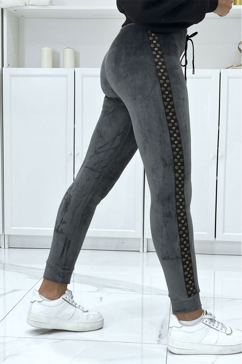 Anthracite joggers in peach skin with inpi lv bands on the sides - 3