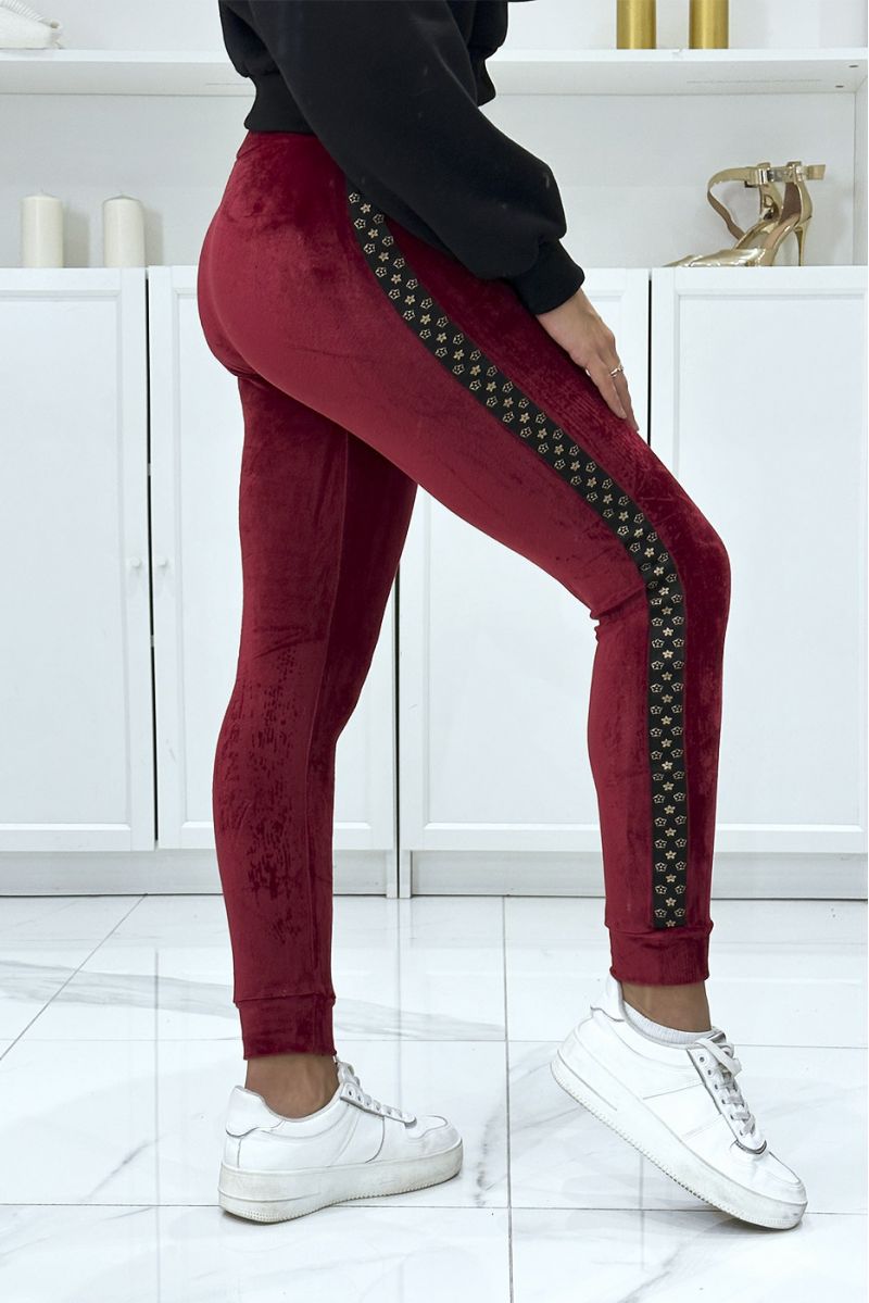 Burgundy joggers in peach skin with inpi lv bands on the sides - 3