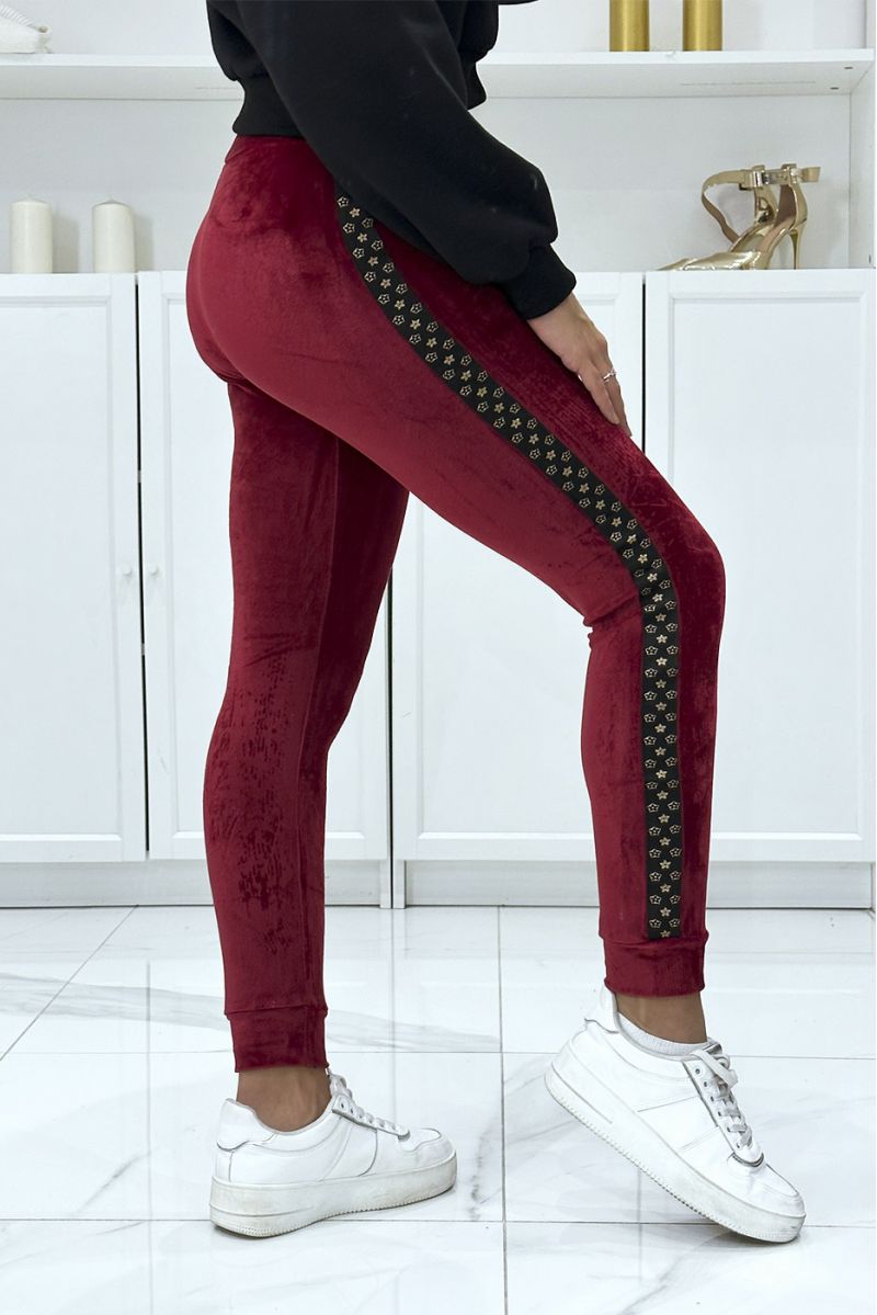Burgundy joggers in peach skin with inpi lv bands on the sides - 4