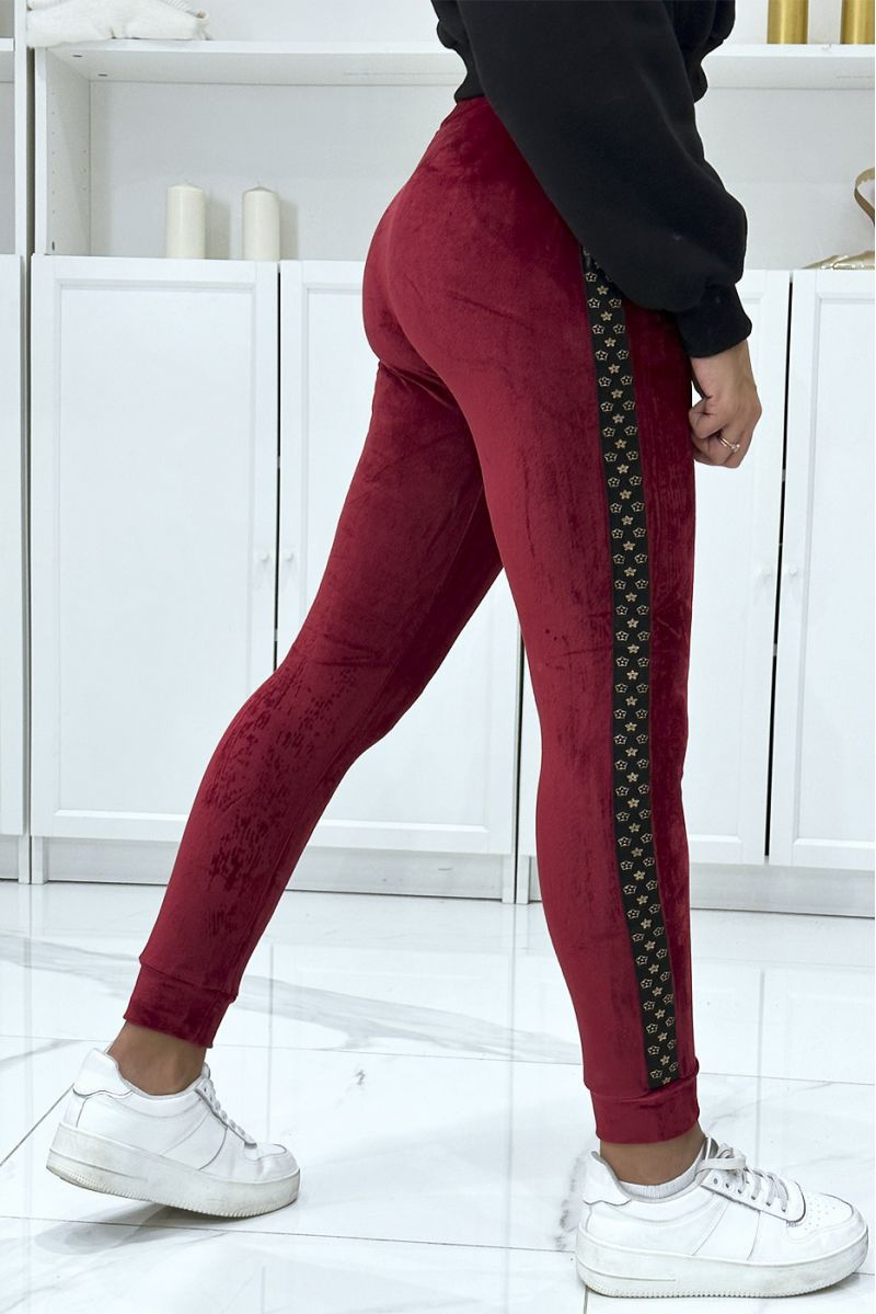 Burgundy joggers in peach skin with inpi lv bands on the sides - 5