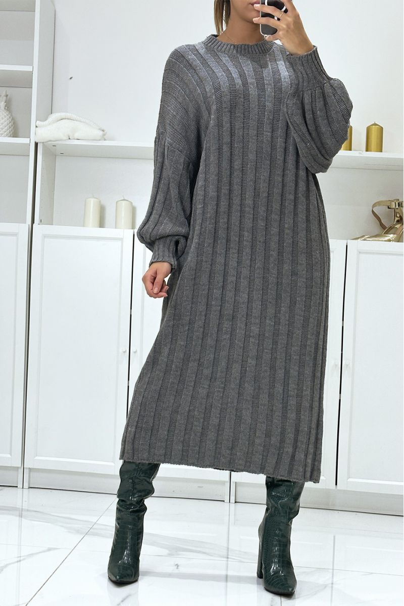 Long oversized anthracite jumper dress with balloon sleeves - 1
