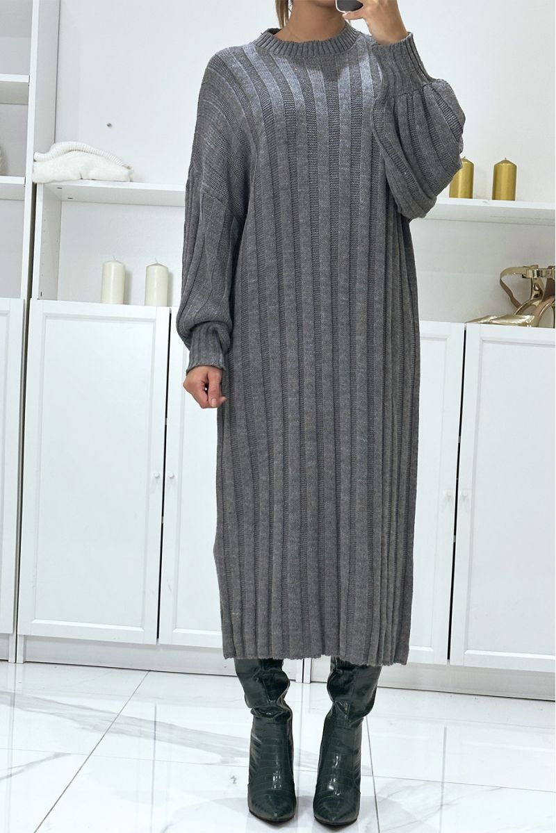 Long oversized anthracite jumper dress with balloon sleeves - 2