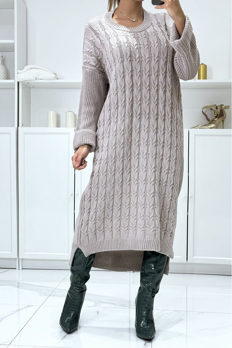 LoLL braided taupe sweater dress over size lapel sleeve - 1