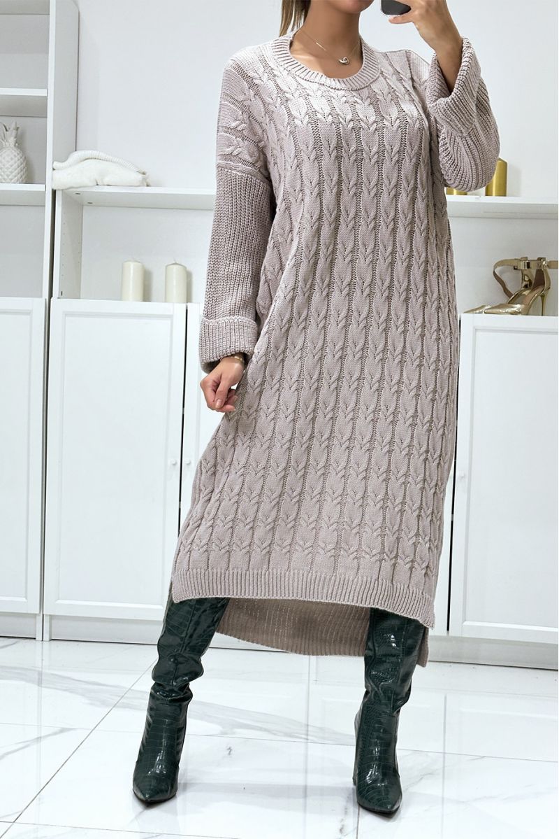 LoLL braided taupe sweater dress over size lapel sleeve - 3